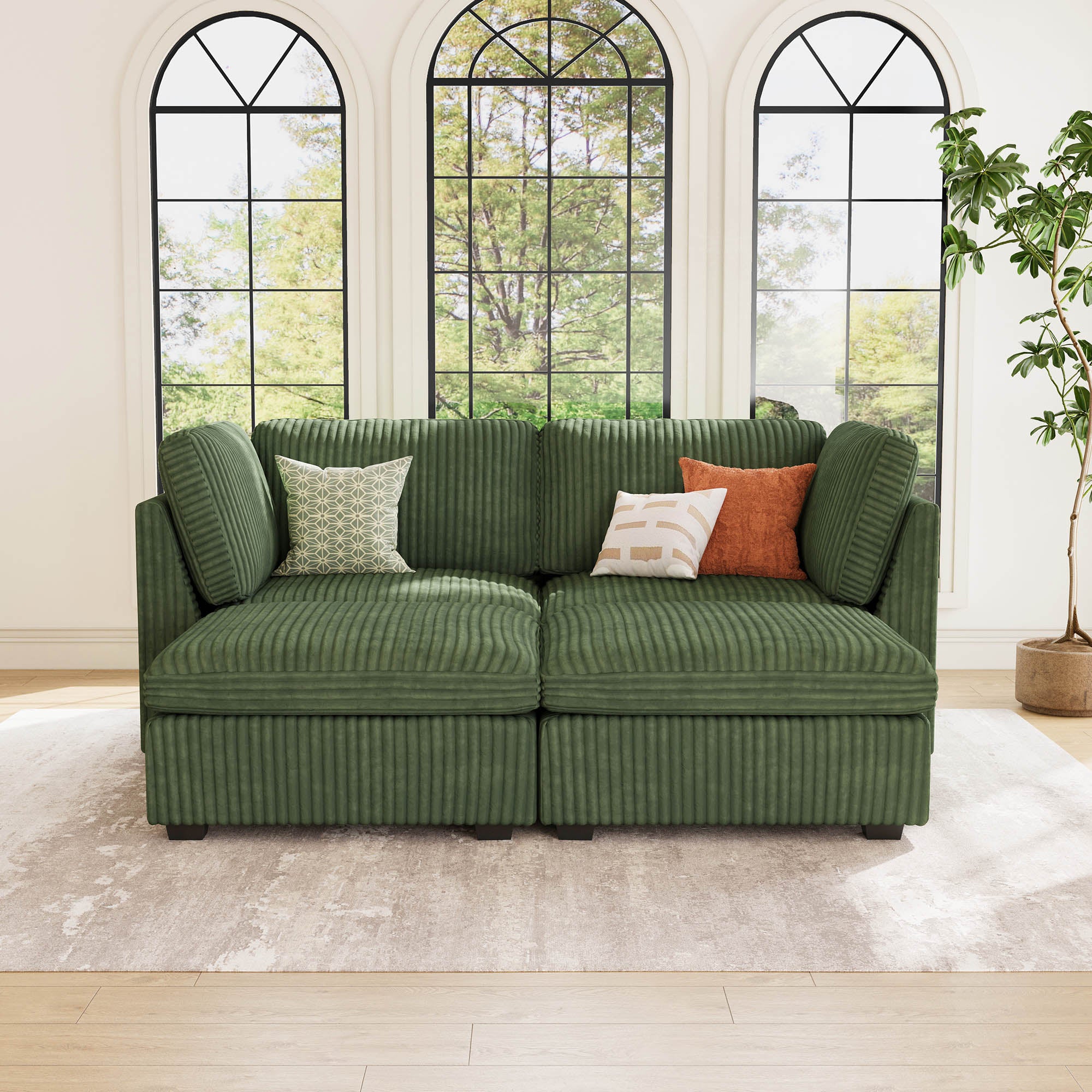 Belffin 4 Seats + 4 Sides Oversized Modular Sleeper Wide-Ribbed Corduroy Sofa with Large Storage Seat