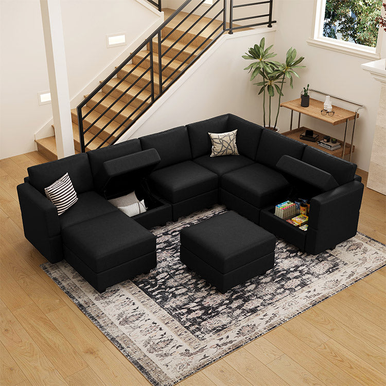 Belffin 7 Seats + 9 Sides Modular Leather Sofa with Storage Ottoman