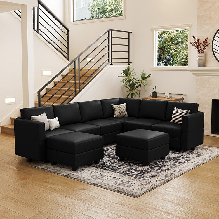 Belffin 7 Seats + 9 Sides Modular Leather Sofa with Storage Ottoman