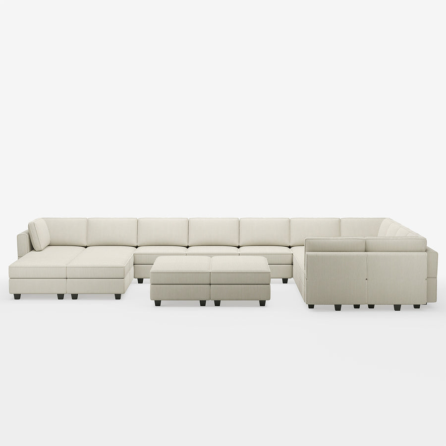Ivory-Beige-/-Corduroy-21-Seat-U-Shaped-Sectional
