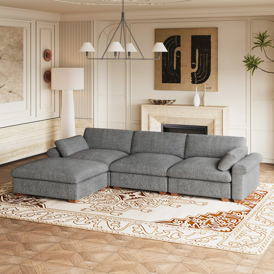 Silver-Grey-/-Chenille-4-Seat-L-Shaped-Sectional