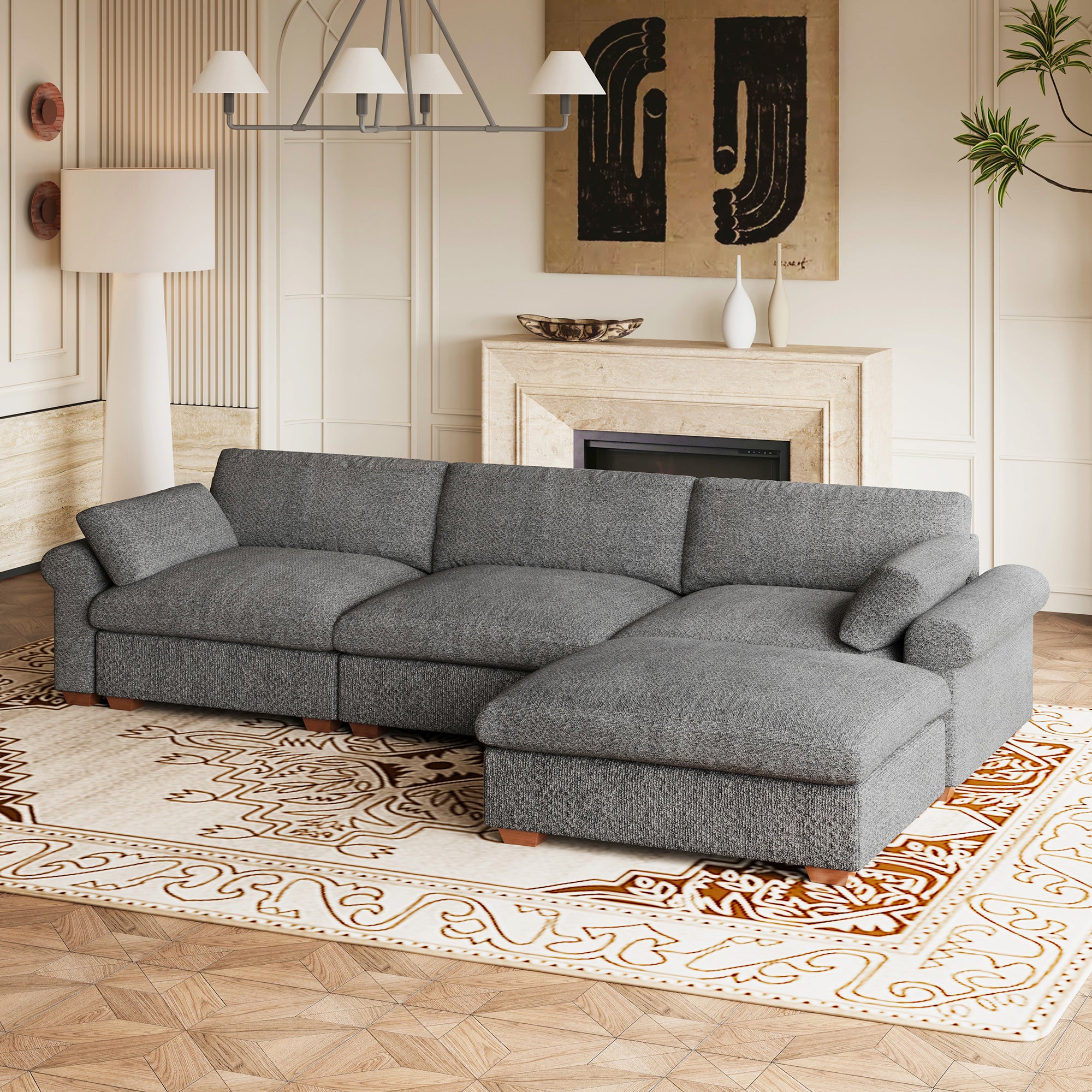 Silver-Grey-/-Chenille-4-Seat-L-Shaped-Sectional