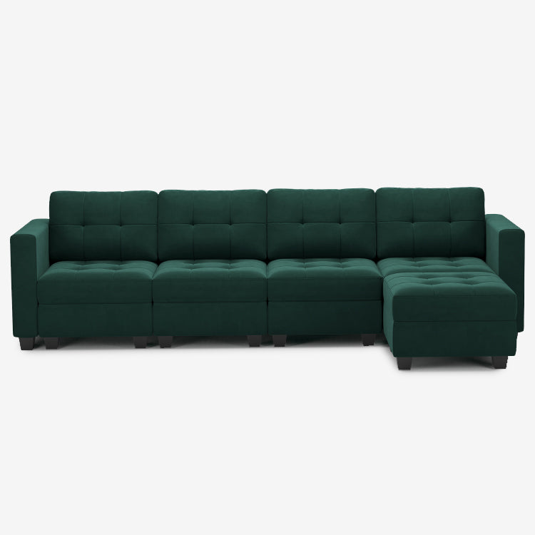 Castleton-Green-/-Velvet-5-Seat-L-Shaped-Sectional