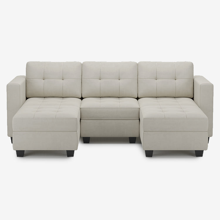 Cosmic-Latte-/-Velvet-5-Seat-U-Shaped-Open-Sectional