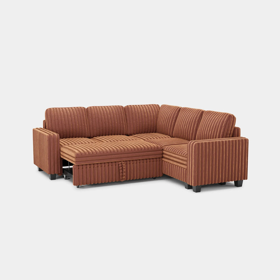 Caramel-Brown-/-Faux-Rabbit-Fur-Corduroy-5-Seat-L-Shaped-Pullout-Sectional