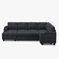 Graphite-Grey-/-Chenille-6-Seat-U-Shaped-Right-Chaise-Pullout-Sectional