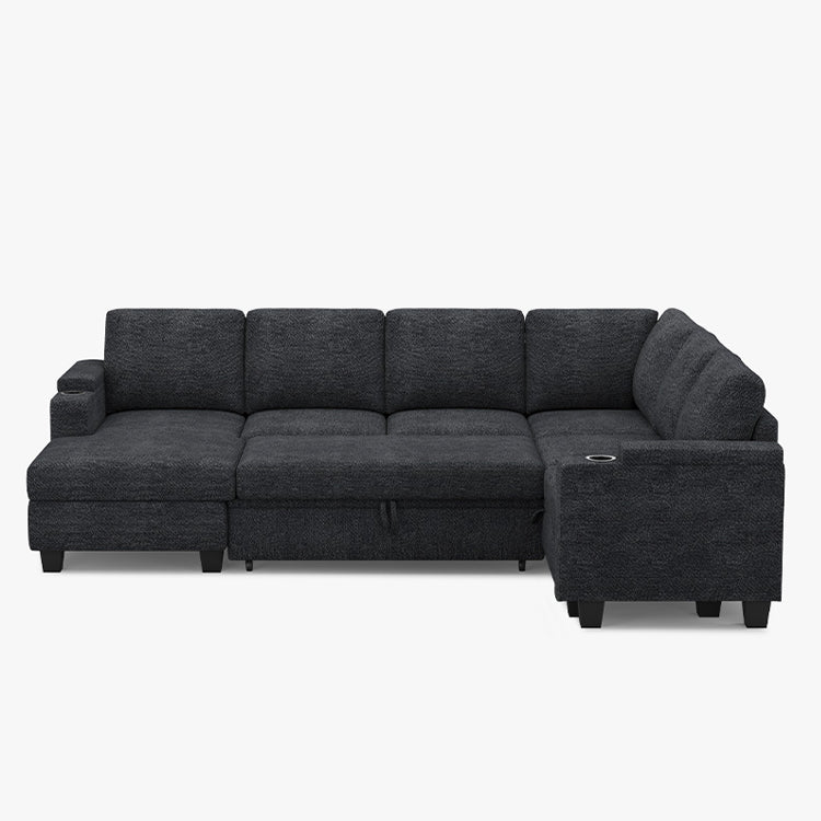 Graphite-Grey-/-Chenille-6-Seat-U-Shaped-Right-Chaise-Pullout-Sectional
