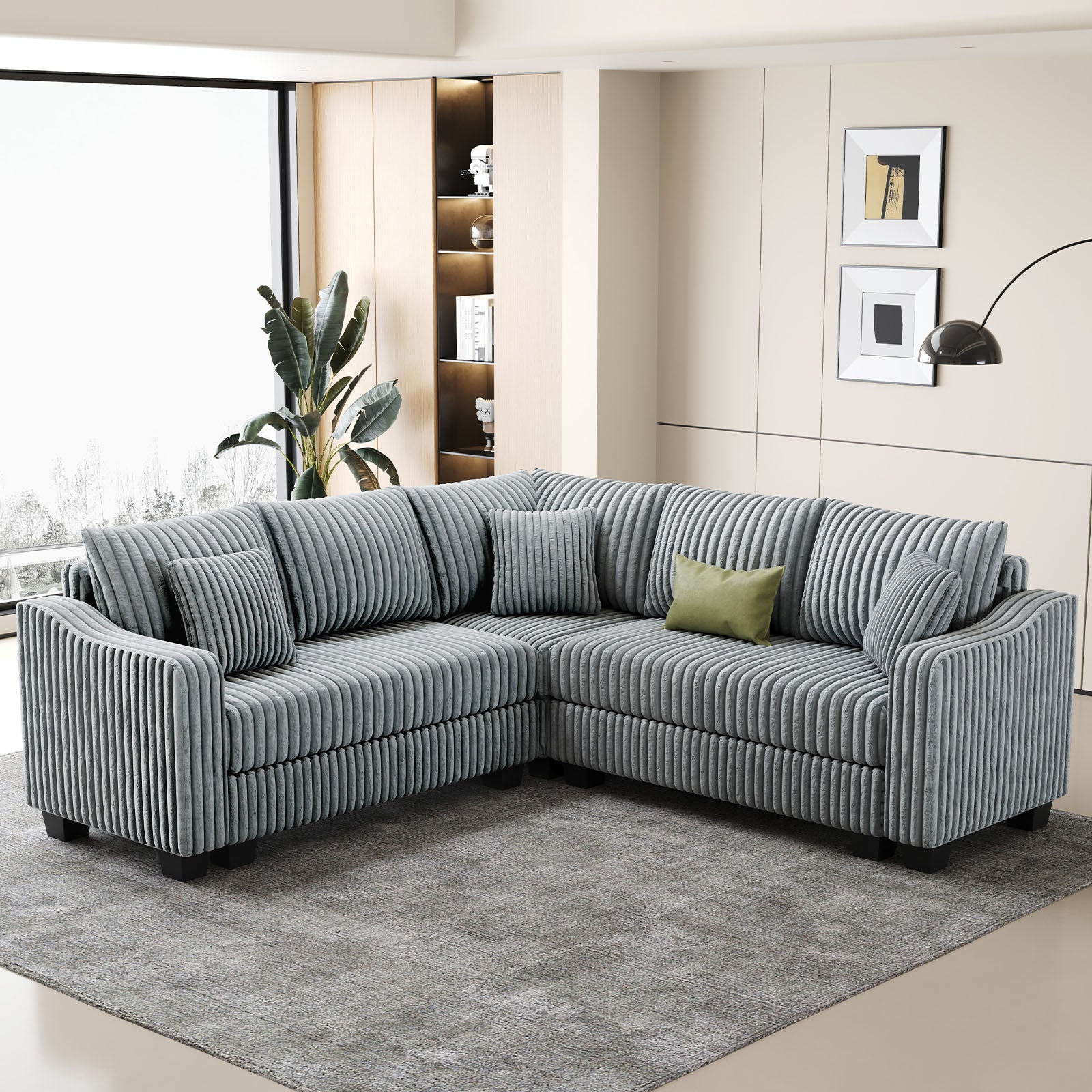 Frosted-Grey-/-Corduroy-5-Seats-Corner-Sectional