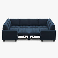 Dark-Blue-/-Velvet-8-Seat-U-Shaped-Double-Pullout-Sectional