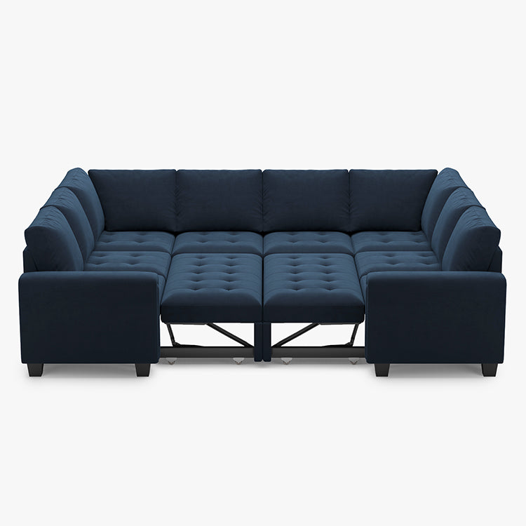 Dark-Blue-/-Velvet-8-Seat-U-Shaped-Double-Pullout-Sectional