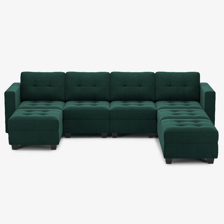Castleton-Green-/-Velvet-7-Seat-U-Shaped-Open-Sectional