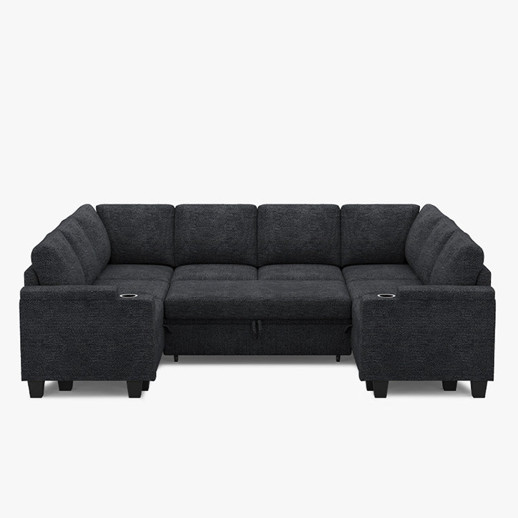 Belffin Modular 8 Seater Modular Chenille Pull-out Sofa with Storage Seats