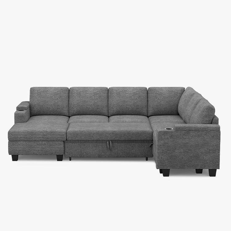 Silver-Grey-/-Chenille-6-Seat-U-Shaped-Right-Chaise-Pullout-Sectional