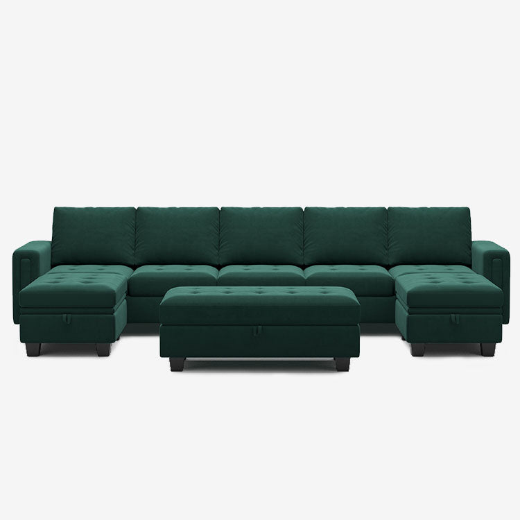 Myrtle-Green-/-Velvet-8-Seat-U-Shaped-Open-Sectional