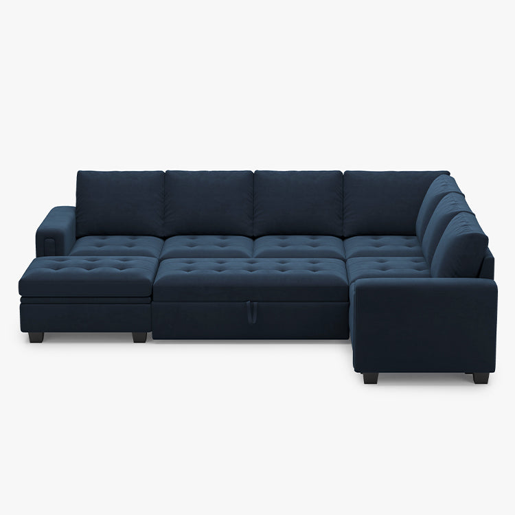 Dark-Blue-/-Velvet-7-Seat-U-Shaped-Pullout-Sectional