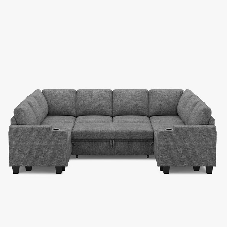 Belffin Modular 8 Seater Modular Chenille Pull-out Sofa with Storage Seats