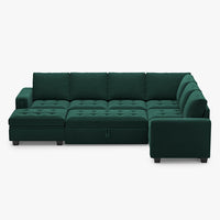 Myrtle-Green-/-Velvet-7-Seat-U-Shaped-Pullout-Sectional