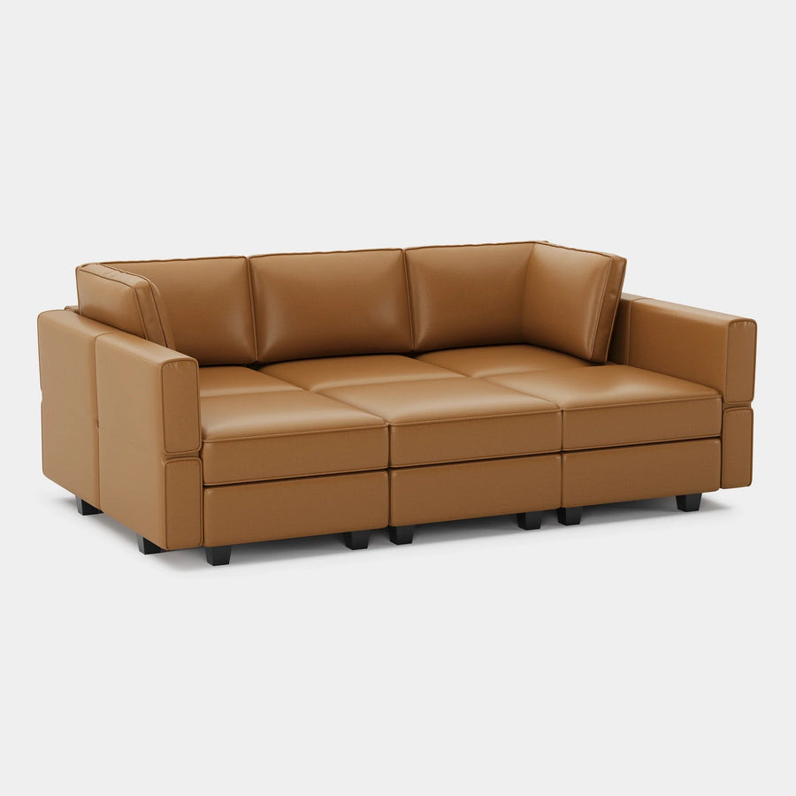 Driftwood-Brown-/-Faux-Leather-6-Seat-Pit-Sectional