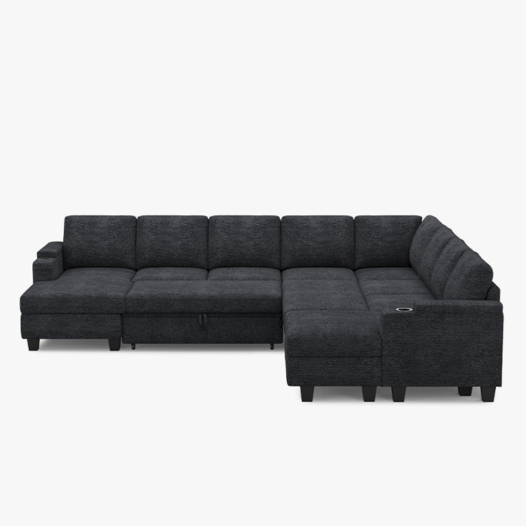 Belffin Modular 8 Seater Modular Chenille Pull-out  Sleeper Sofa with Storage Chaises