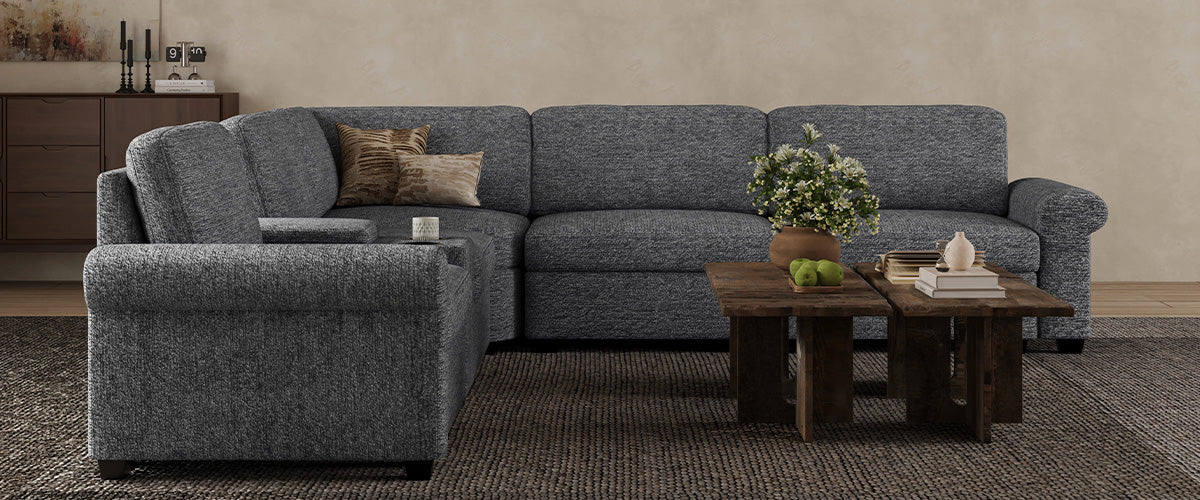 Belffin-grey-woven-fabric-modular-sectional-L-shaped-sofa-with- storage-and-cup-holder-armrests