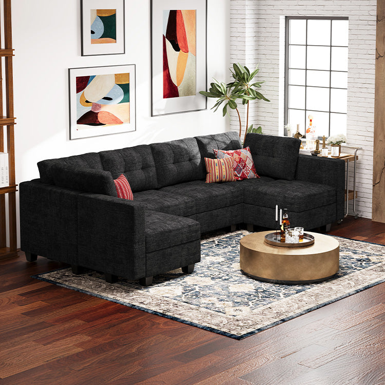 Belffin 6 Seats + 8 Sides Modular Chenille Tufted Sofa with Storage Seat