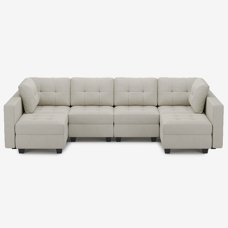 Cosmic-Latte-/-Velvet-6-Seat-U-Shaped-Sectional