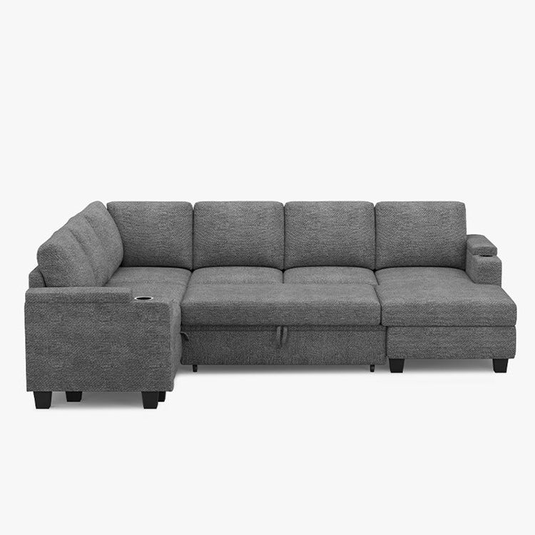 Silver-Grey-/-Chenille-6-Seat-U-Shaped-Left-Chaise-Pullout-Sectional