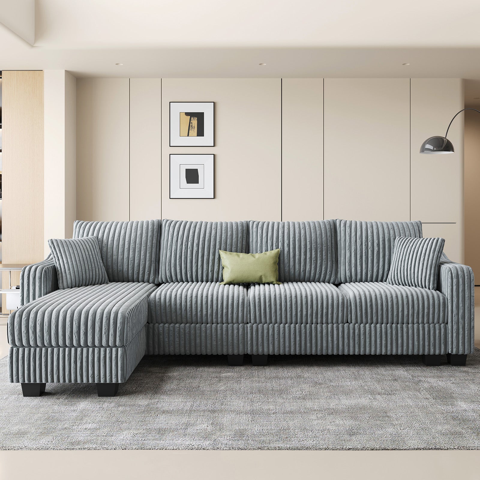 Frosted-Grey-/-Corduroy-4-Seats-L-Shaped-Sectional