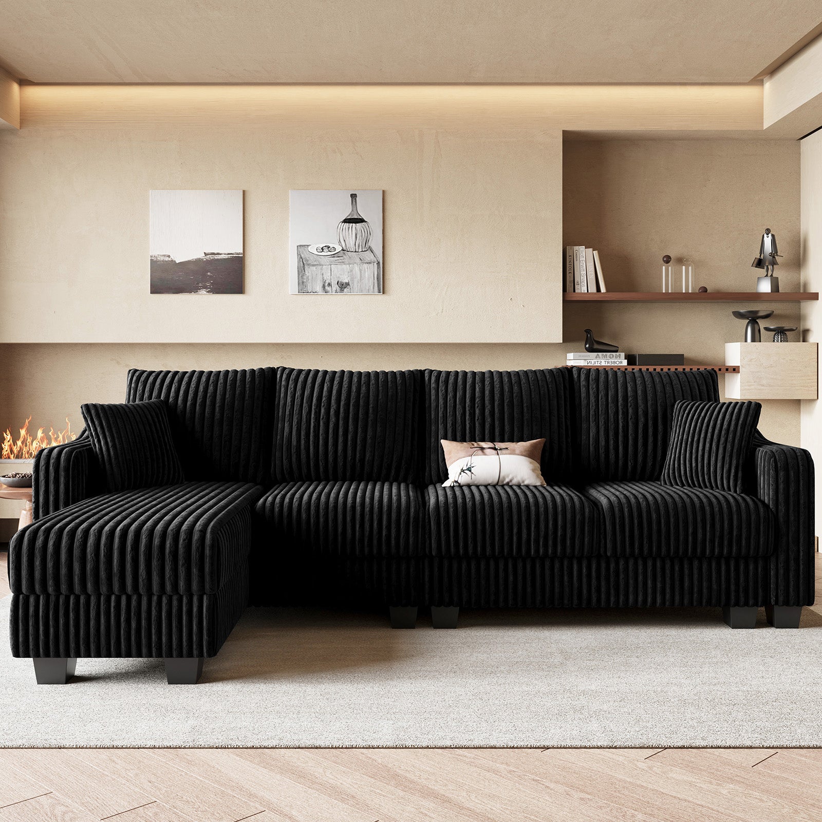 Obsidian-Black-/-Corduroy-4-Seats-L-Shaped-Sectional