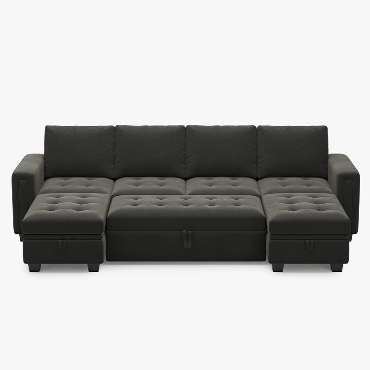 Iron-Grey-/-Velvet-6-Seat-U-Shaped-Pullout-Sectional