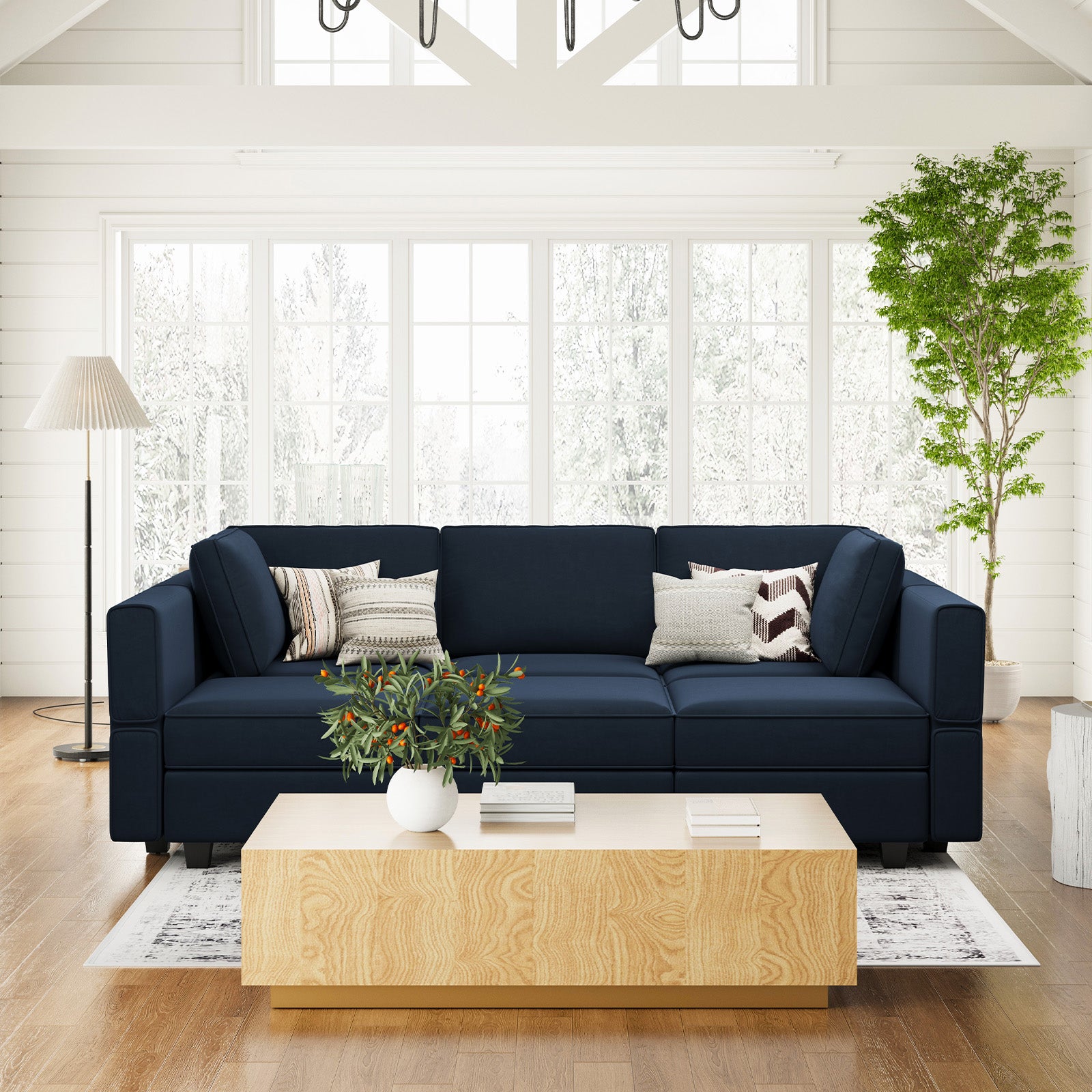 Soforia 6 Seats + 7 Sides Modular Velvet Sleeper Sofa with Storage Seat