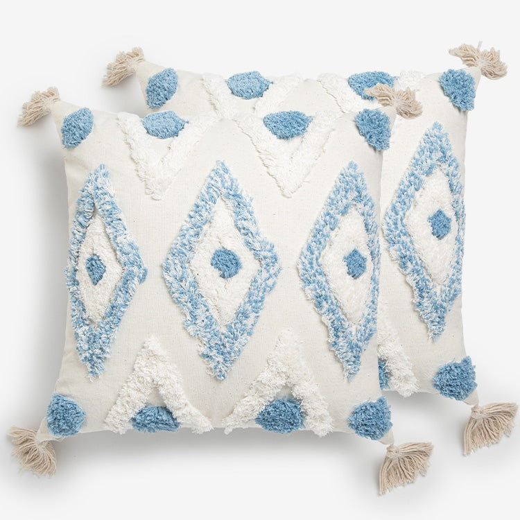 🎁 Belffin Canva Bohemian Pattern Blue Throw Pillow With Tassel- Set of 2 (100% off)