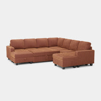 Caramel-Brown-/-Faux-Rabbit-Fur-Corduroy-8-Seat-U-Shaped-Right-Chaise-Pullout-Sectional
