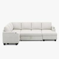Misty-White-/-Chenille-6-Seat-U-Shaped-Left-Chaise-Pullout-Sectional