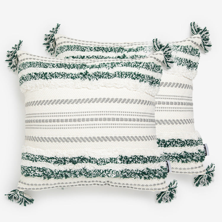 🎁 Belffin Canva Bohemian Pattern Green Throw Pillow With Tassel- Set of 2 (100% off)