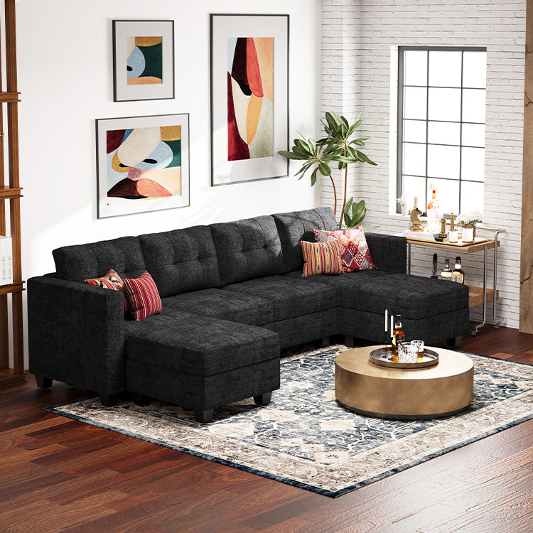 Belffin 6 Seats + 6 Sides Modular Chenille Tufted Sofa with Storage Seat