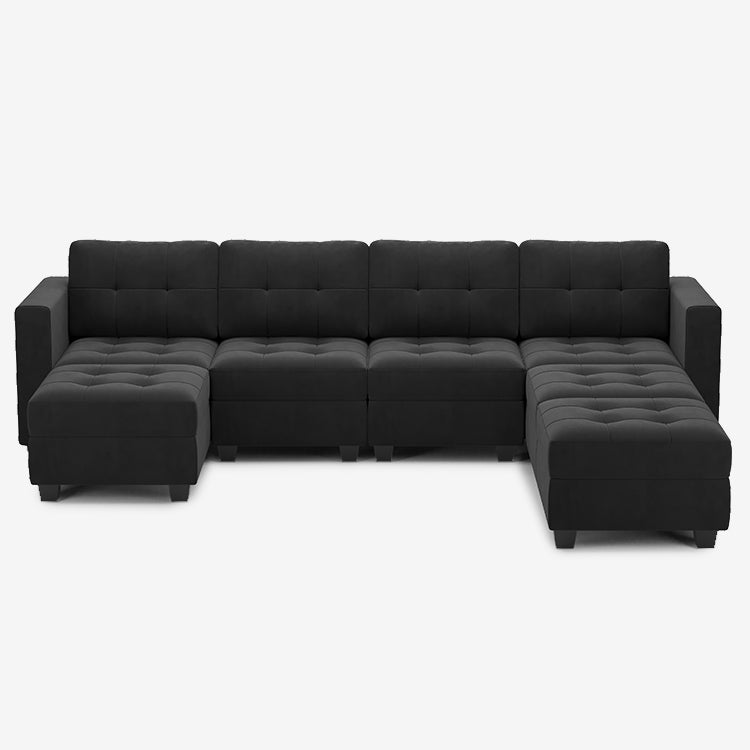 Ebony-Black-/-Velvet-7-Seat-U-Shaped-Open-Sectional
