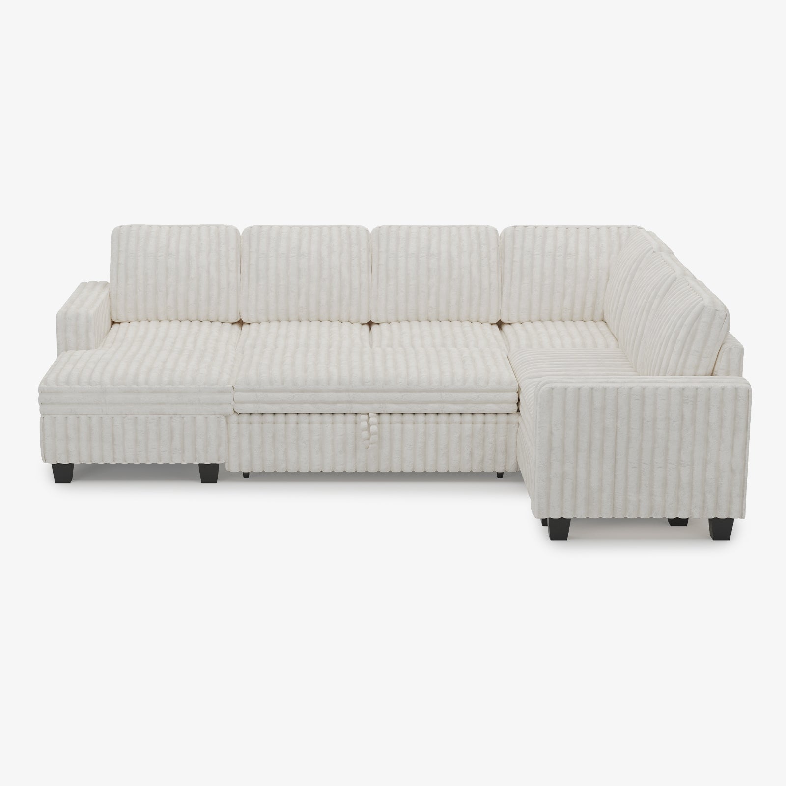 Plume 6 Seats Modular Faux Rabbit Fur Corduroy Pull-out Sleeper Sofa with Storage Seats and Ottoman