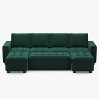 Myrtle-Green-/-Velvet-6-Seat-U-Shaped-Pullout-Sectional