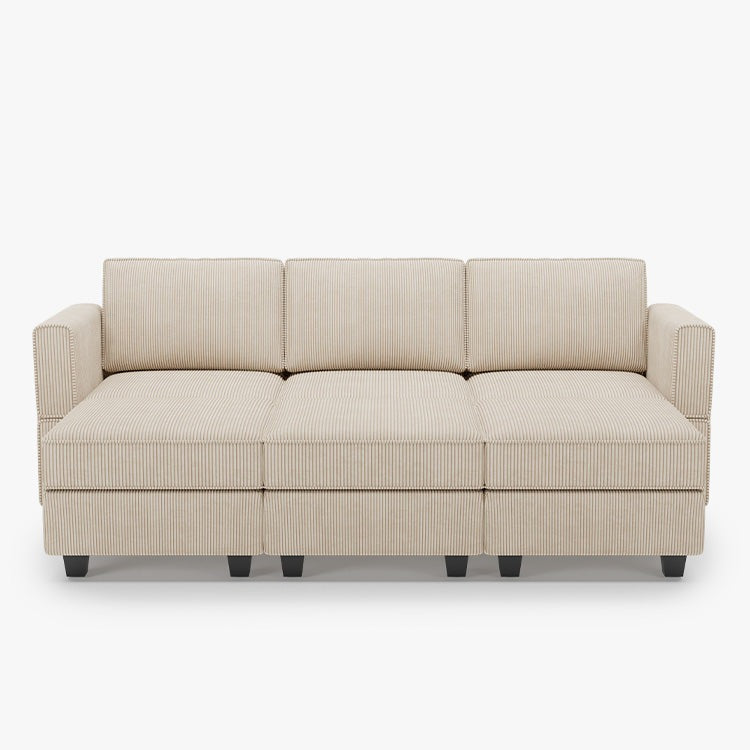 Belffin 6 Seats + 5 Sides Modular Wide Corduroy Sleeper Sofa with Storage Seat