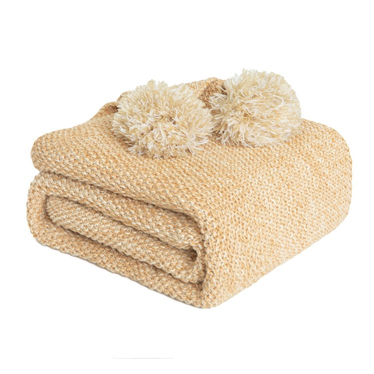 Belffin Cotton Pom-Pom Knit Blanket