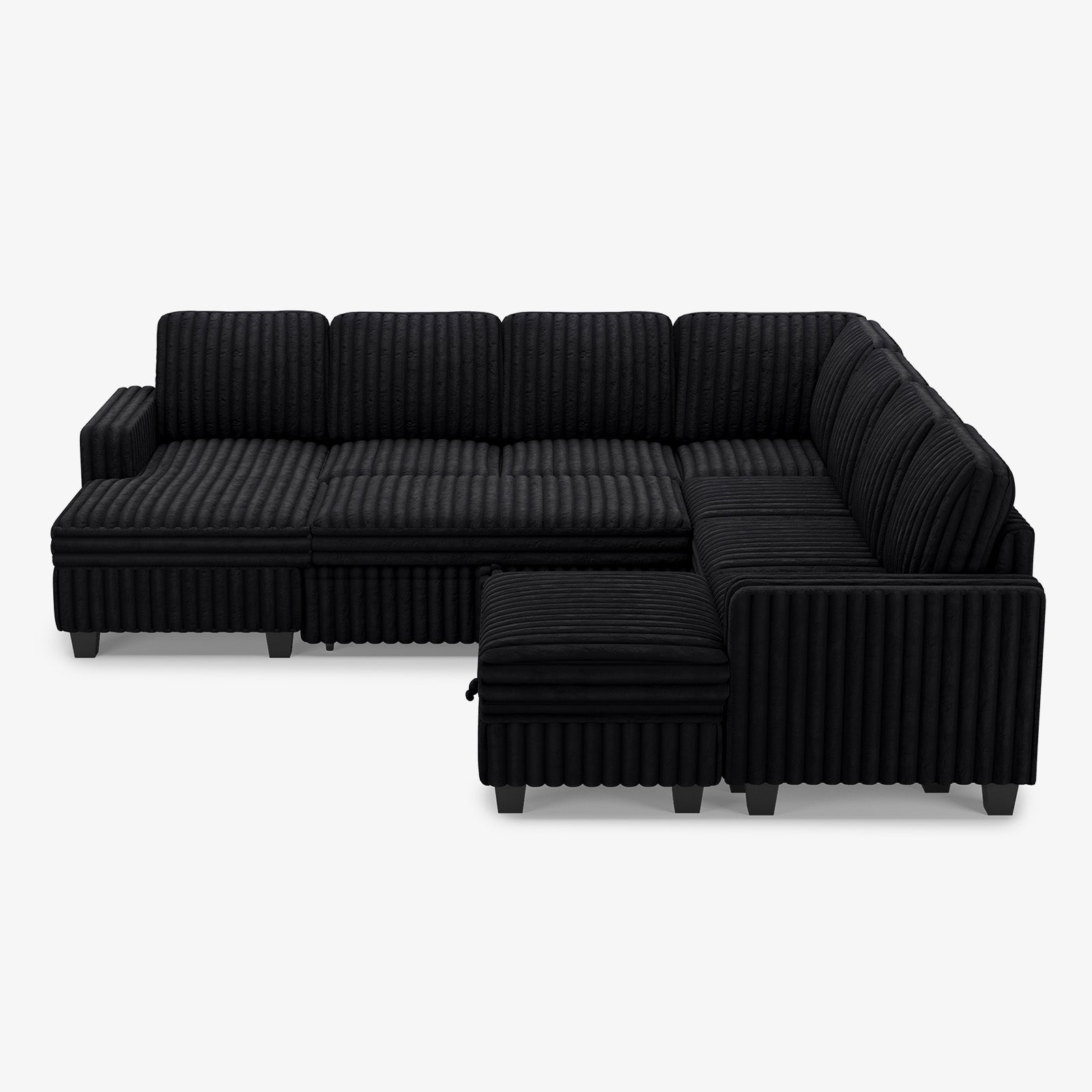 Belffin 7 Seats Modular Faux Rabbit Fur Corduroy Pull-out Sleeper Sofa with Storage Seats and Chaise