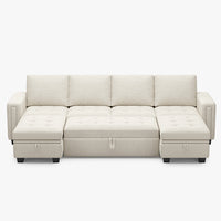 Cotton-Beige-/-Velvet-6-Seat-U-Shaped-Pullout-Sectional