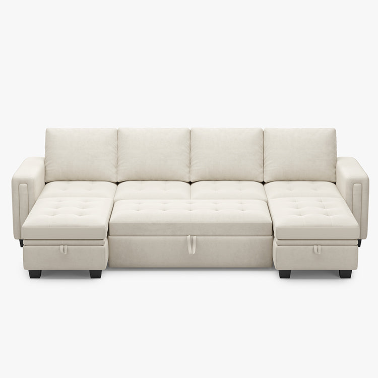 Cotton-Beige-/-Velvet-6-Seat-U-Shaped-Pullout-Sectional