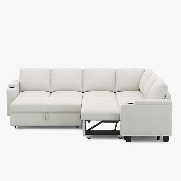 Belffin Modular 6 Seater Modular Chenille Pull-out  Sleeper Sofa with Storage Seats