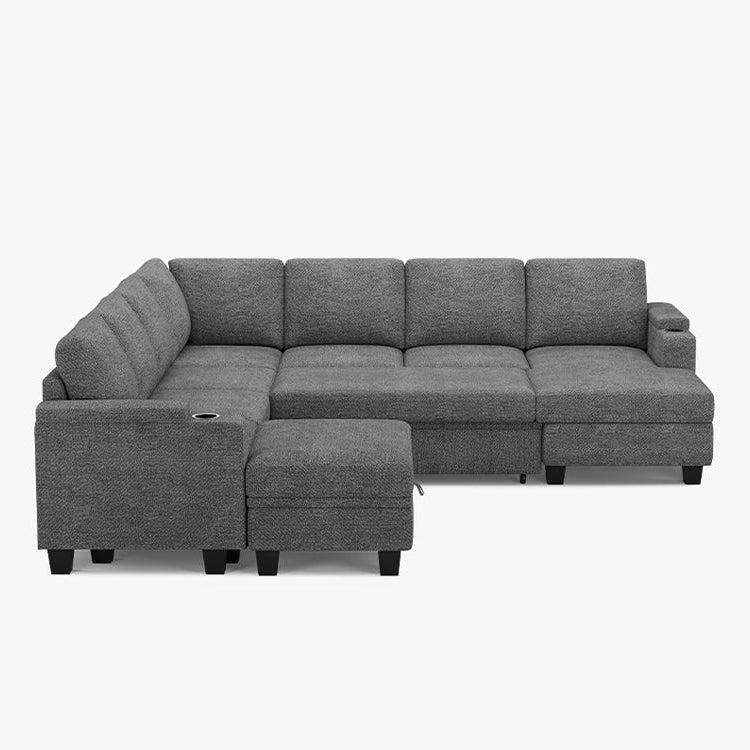 Silver-Grey-/-Chenille-8-Seat-U-Shaped-Right-Chaise-Pullout-Sectional