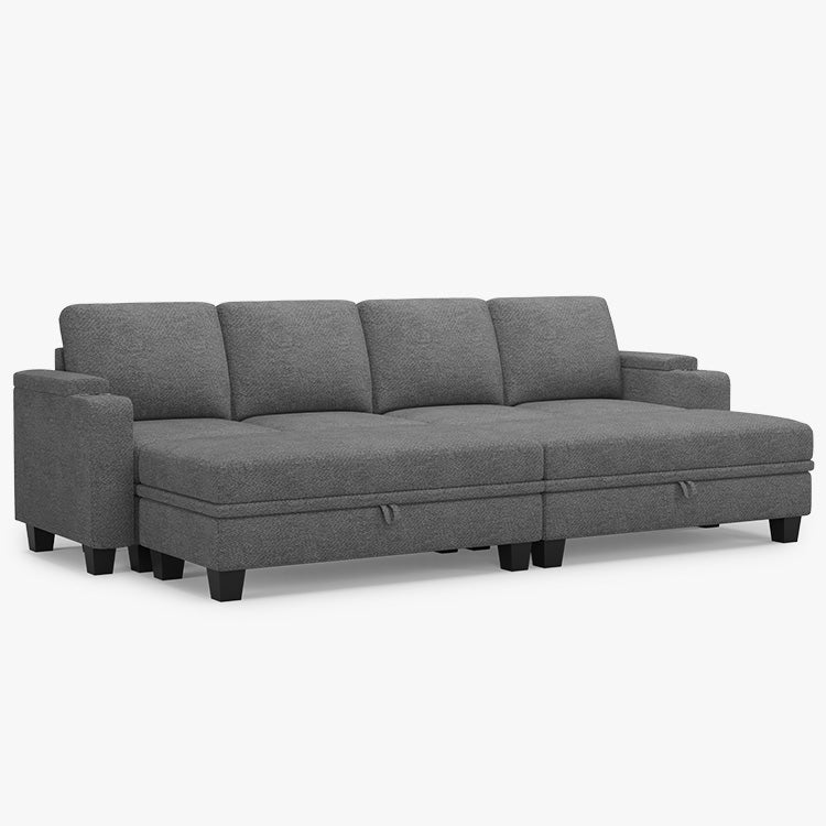 Belffin Modular 4 Seater Modular Chenille Sleeper Sofa with Storage Ottoman