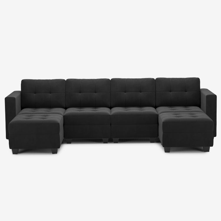 6 Seater Grey velvet Tufted Sofa Set