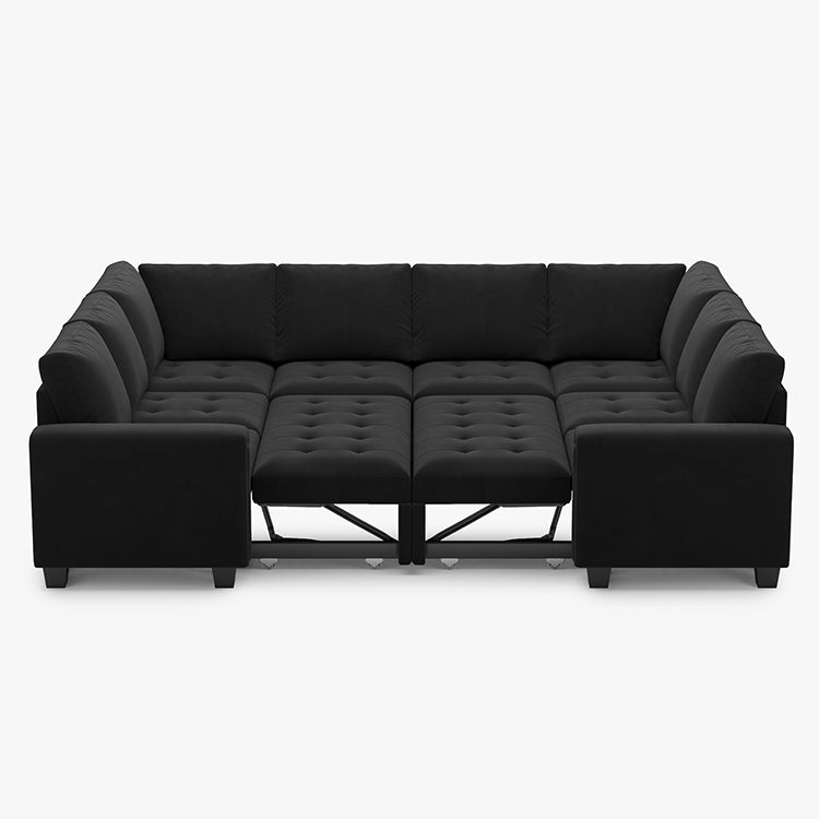 Onyx-Black-/-Velvet-8-Seat-U-Shaped-Double-Pullout-Sectional