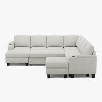 Misty-White-/-Chenille-8-Seat-U-Shaped-Left-Chaise-Pullout-Sectional